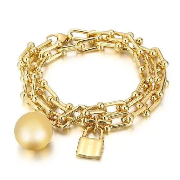 Zara Ball and Chain Matte Textured Gold Pendant Oval Circle Link Necklace Metal